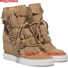 Gladiator Fringe Lace Up Tassel Rubber Sole Casual Women Shoes New Designer Hidden Wedged Ankle Boots Shoes Woman Zapatos Mujer