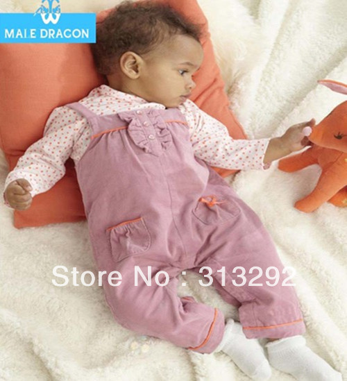 HL8193, 5sets/lot, baby children 2pcs clothing sets, long sleeve dot t shirt + romper clothing suit for 1-3 year.
