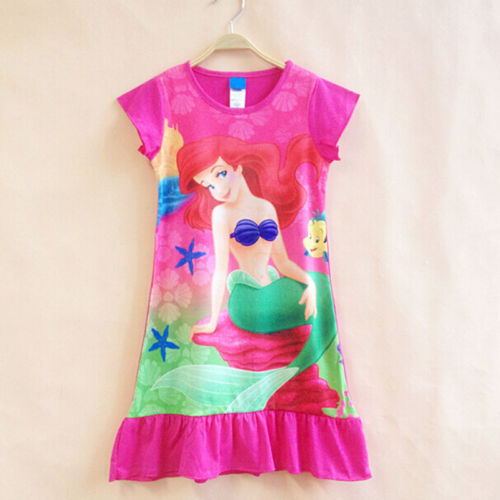 Princess Girls Kids Little Mermaid Ariel Dress Pajama Skirt Nightwear 6-16Years