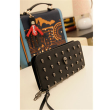Lady’s Handbags Long Leather Wallets Zipper Skull Head Wallet Cross Section Square Shape Wallet Portefeuille Femme