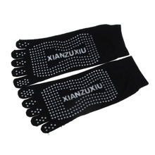 Splendid Summer Style Black Sheer 5 Toe Exercise Gym Non Slip Massage Toe Socks With Full