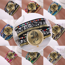 Mujeres elefante Dial piedras de los remaches de múltiples capas Wrap pulsera reloj de pulsera