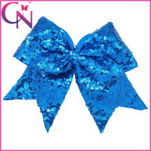 8 Inch Bling Sequin Baby Kids Cheerleading Bow With Elastic Hair Band High Quality Grosgrain Ribbon