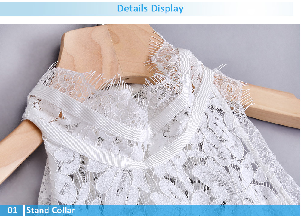 VESTLINDA White Lace Dress Women 2017 Summer Sexy Bodycon Dress Stand Collar Sleeveless Vestidos De Festa Ladies Mini Dresses 15