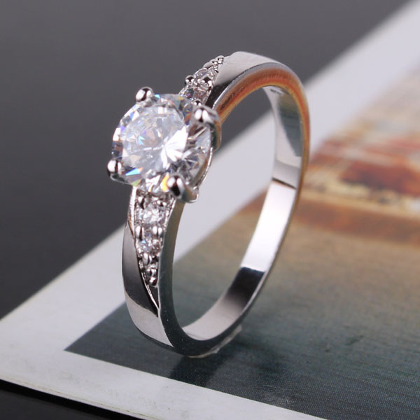 Best Quality New 2014 18K Gold Plated Round Cut White Zircon CZ Band Engagement Ring For