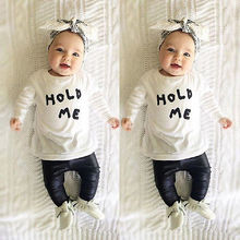 Fashion Baby Toddler Girls Boy HOLD ME T shirt Tops Clothes With PU Leather Pants Outfit Set Hot Selling