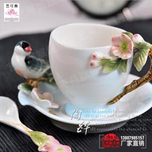 RF08 breakfast cup ceramic coffee mug ceramic mug Milk Cup with enamel porcelain dish with a spoon magpie