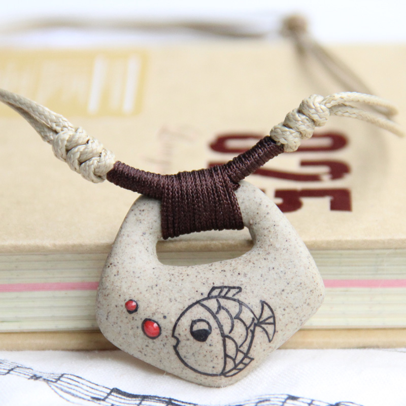 Ceramic Necklace Clay Fish Pendant 2013 Fashion Vintage Accessories Jewelry Factory Wholesale Handmade Ethnic Style