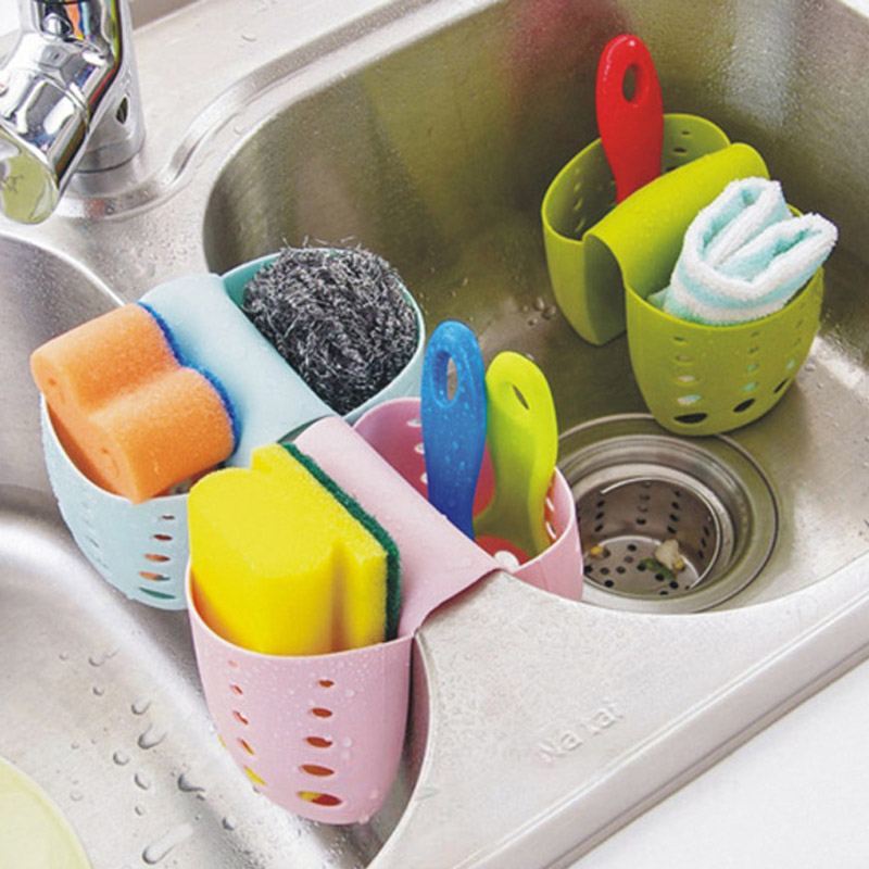 Kitchen Sink Sponge Holder Bag Two Sided Drain Dish Cloths Storage Rack bathroom Faucets Shelving Basket CF29