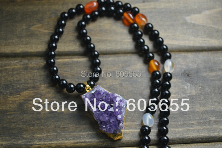 Drusy Natural Amethyst Pendant Agate Stone Beads Necklace Fashion Jewelry 5 pc/ Lot Free Shipping