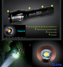 waterproof 5 modes 500 meter 3800 lumens cree XML T6 light led flashlight zoomable adjustable LED torch for 18650 or 3xaaa