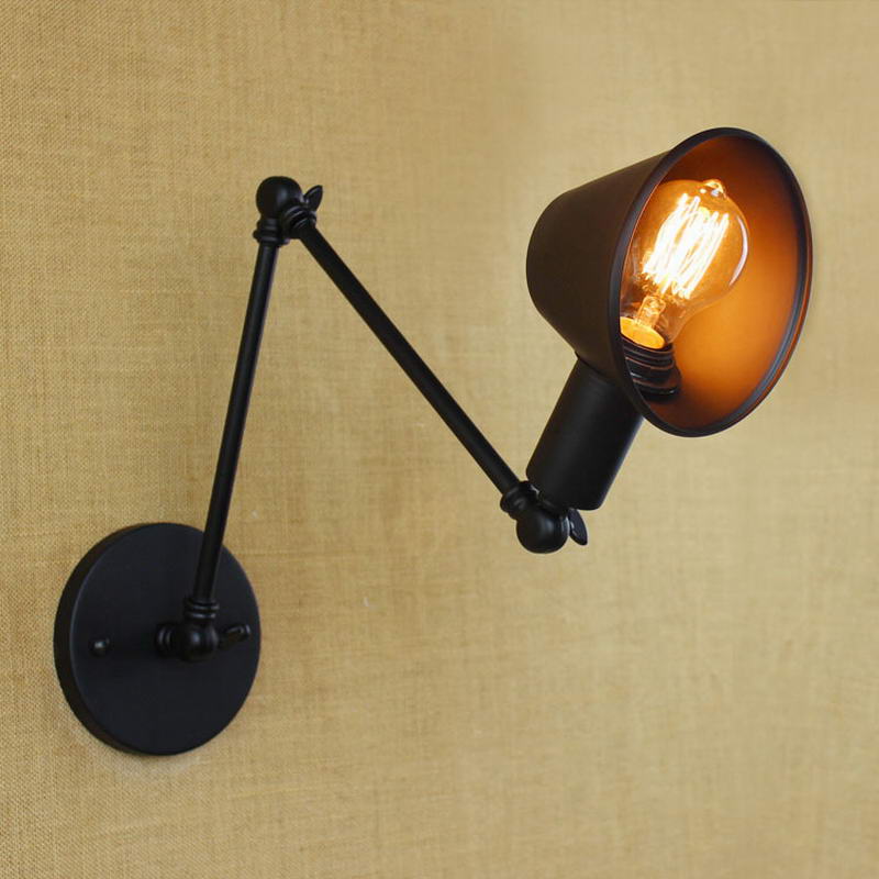 new design loft retro black iron shade adjustable swing arm reading wall lamps Lights e27 sconce for workroom bedroom bar cafe