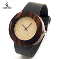 2016 New Natural Black Ebony Wood Watch with Genuine Leader Strap Wooden Wristwatch Retail Box Wood
