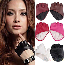Fashion PU Half Finger Lady Leather Gloves women Lady’s Fingerless Show  Driving Gloves