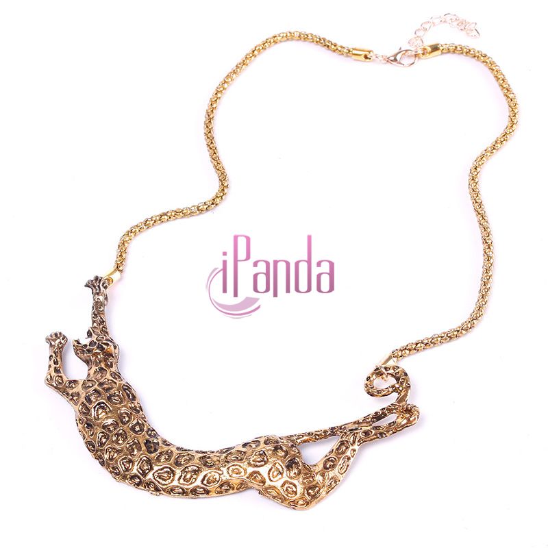 Leopard Animal Gold Plated Pendant Collar Carved Chunky Necklace Chain Jewlery DRES 68392