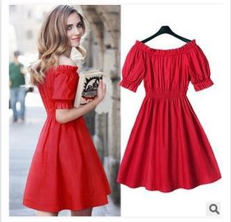 2015 spring summer red plus size slim Temperament cotton prom  Festival women  ladies dress lyy01
