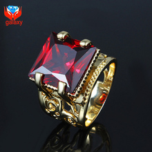 Gorgeous Luxury Party Jewelry Ring Top Quality 18K Gold Plated Big Red Ruby Swiss Cubic Zircon CZ Diamond Rings for Women ZR575