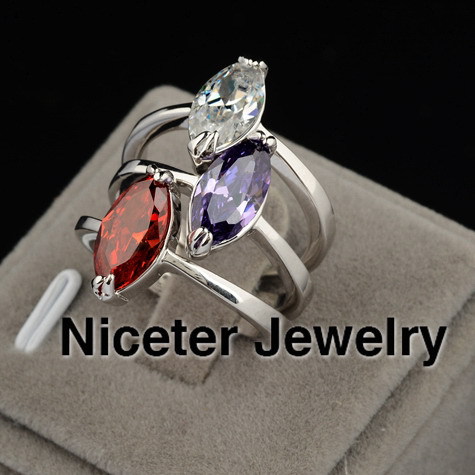 NICETER White Gold Rings Marquise cut Swiss Cubic Zircon Diamond Rings For Women Wedding Rings Anniversary