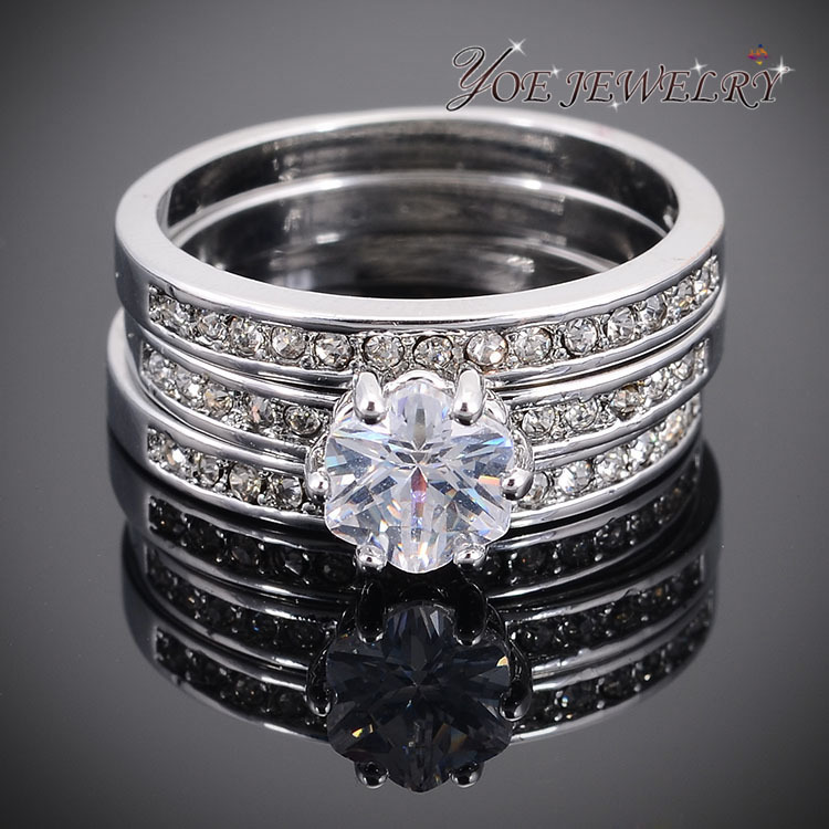 Summer Style AAA Cubic Zirconia Finger Ring Set Wedding Engagement Jewelry Fashion Crystal Couple Rings For
