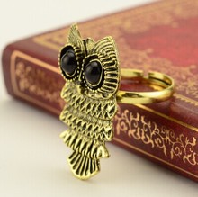 HOT SALE 2 Color 2014 Trendy Korean Jewelry Zinc Alloy Metail Retro Owl Ring For Women