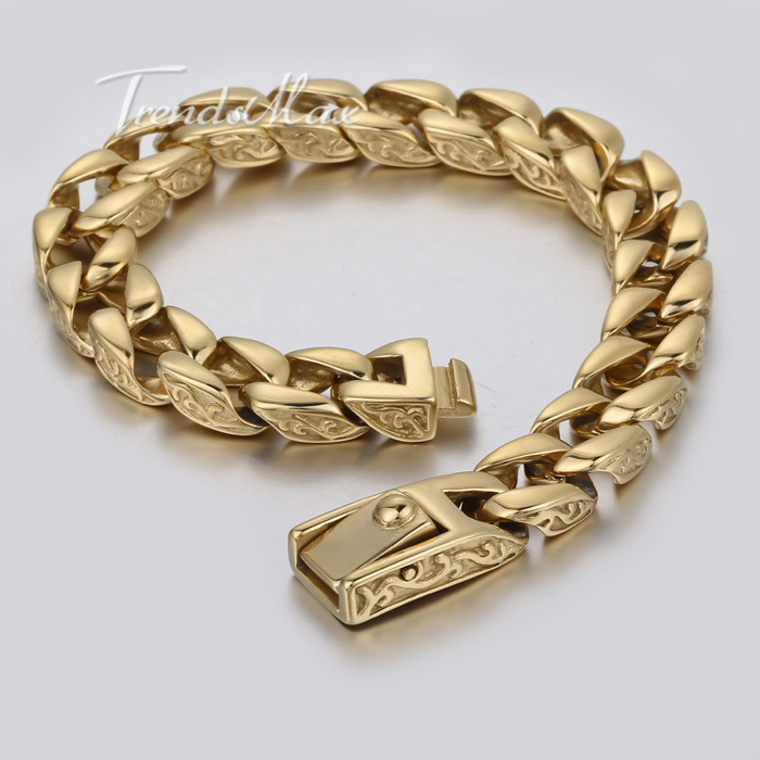 Trendsmax Fashion Wholesale Jewelry 11mm Gold Tone 316L Stainless Steel Curb Cuban Link Mens Chain Boys
