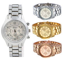 Men s Women s Geneva Platinum Round Face Stainless Steel Band Wrist Watch