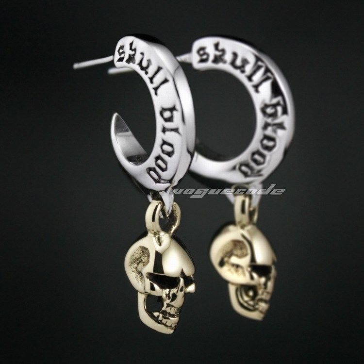 Soild 925 Sterling Silver Skull Blood Mens Stud Earring 8M003 Biker Jewellery_#pair
