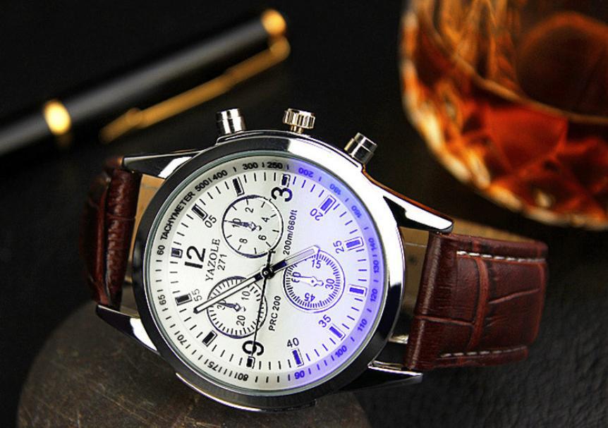 Fantastic 2015 Luxury Men Wristwatch Faux Leather Band Blue Ray Glass Dial Quartz Analog Watches Cool