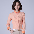 Women Blusas 2016 New Spring Fashion Office Lady Long Sleeve Cotton Blouses Shirts Striped Basic Tops