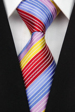 NT0103 Red Blue Pink Stripe Multicolor Smooth Jacquard Woven Classic Silk Polyester Man s Business Luxury
