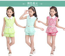 Summer children’s clothing children lace suit,2016 two-piece girl,pants sets, refined elegance lace fabric, comfortable and soft