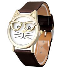 Hot Marketing Cute Glasses Cat Women Analog Quartz Dial Wrist Watch Jun7
