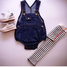 HOT new 2016 Baby Rompers Solid Jeans Overalls For Girls Children pants Bebe Coveralls Kids Jumpsuits 1-6Y