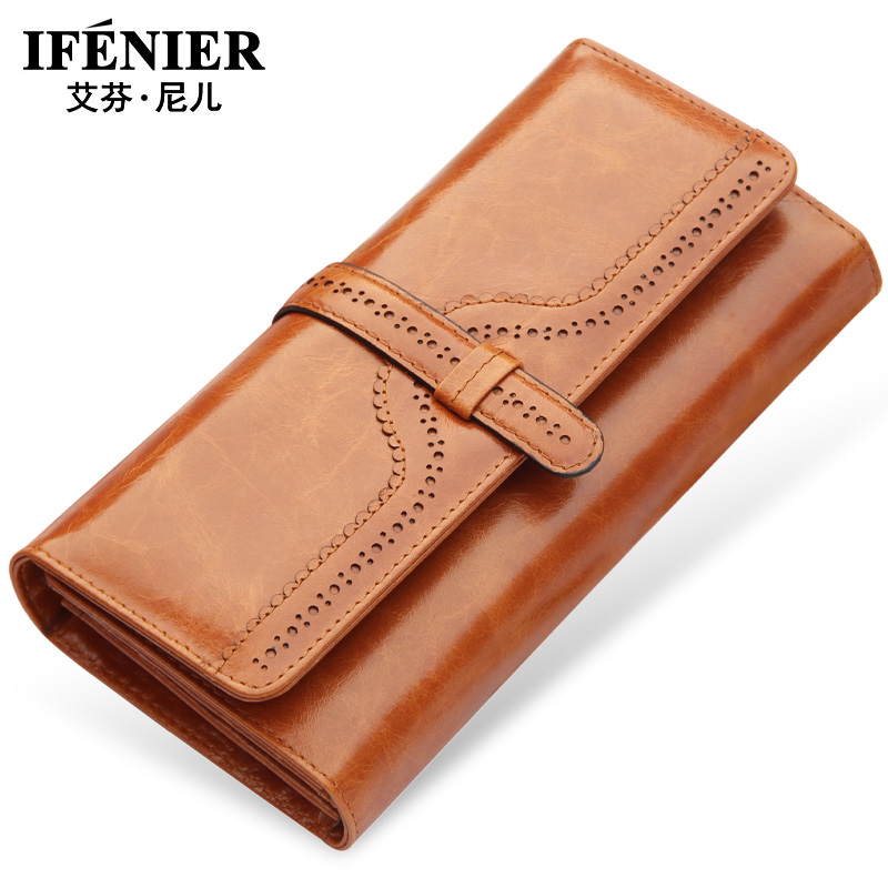 Gift wallet long design female cowhide wallet large Women gauze pocket solid color female wallet genuine leather  clutch purses