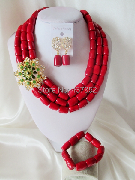 Fabulous Nigerian Wedding Coral Beads African Jewelry Set Necklace Bracelet Earrings Set Free Shipping CWS-476