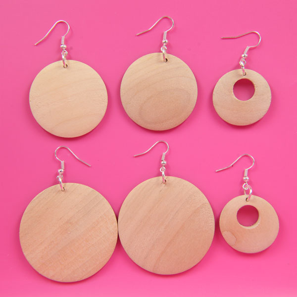 3 Styles Assorted New Arrival Round Nature Wood DIY Unfinished Wooden Earrings for Fashion Women