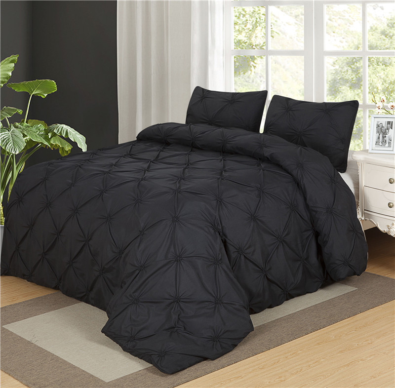 Luxury Bedding Sets Black/White/Brown/Grey Home Textile Pinch Pleat 2/3pcs Twin/Queen/Double Size Bedclothes Duvet Cover Set