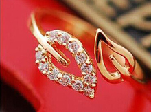 Euramerica Style Couple Leaves Crystal Drill Lover Rings For Women Party Wedding Ring Jewelry Free Shipping