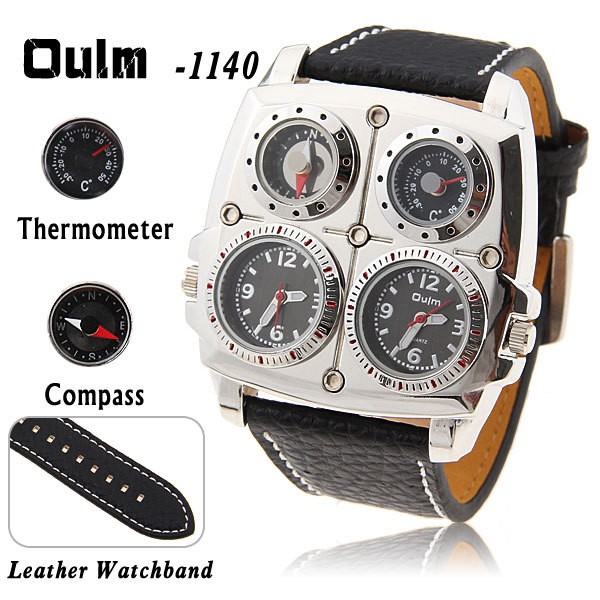 Silver Case OULM 1140 Army Military Watch Multiple Time Zone Thermometer Compass Voyager Russia Clock Metal