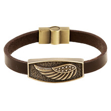 Vintage Retro Pulseira Homens Masculina Couro Male Cool Leather Wing Bracelet Biker Mens Steampunk Leather Jewellery