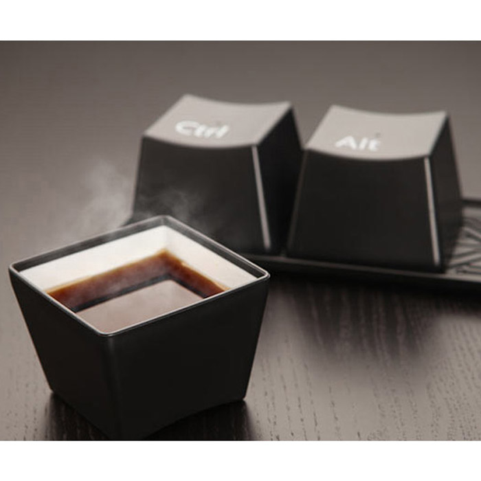 3PCS Black New Fashion Simple Keyboard Type Ctrl ALT DEL Tea Coffee Cup Mug Container