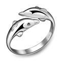Simple Style Cute Animal Double Dolphin Ring Opening Adjustable Silver Women Girl Wedding Birthday Gift