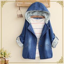 2016 Women Jacket The Spring And Autumn Period Women’s New Japanese Sen Female Bat Sleeve Denim Jacket Hooded Windbreaker Stu