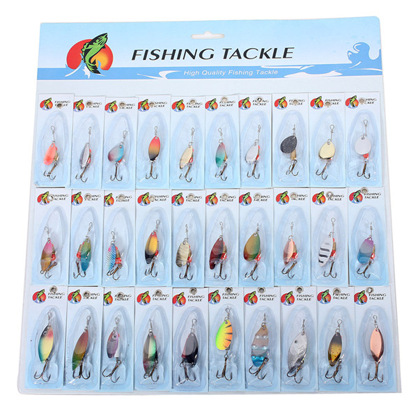 Hot selling New 1 pack of 30pcs/lot Colorful Metal Fishing Lures Spinner Baits Crankbait Bass Assorted Fish Hooks Tackle