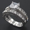 Fashion Wedding Rings Set White Gold Filled AAA Cubic Zirconia Diamond Engagement Rings Wedding Bands Size