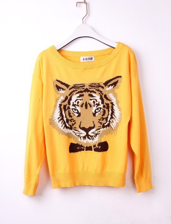 Womens Tiger Face Animal Print Knitted Pullover Jumper Casual Knitwear Sweaterin Pullovers from