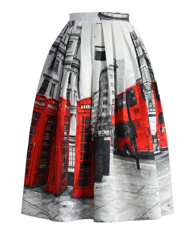 2016 New Arrival High Fashion European Style Women London Bus Printing Sexy Skirt Casual Summer Saias Longa SK135 (5)