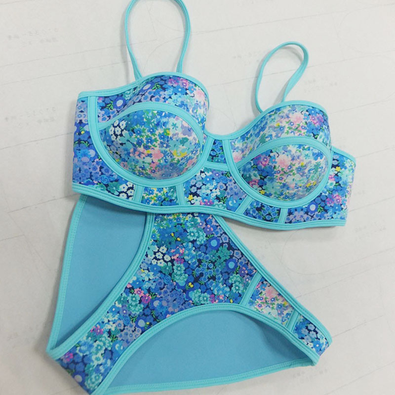 Hot Neoprene Bikinis 2016 Sexy Push Up Young Girl Print Floral Swimsuit Beach Swimwear Slim Summer Bathing Suit Top Biquini Hot Neoprene Bikinis 2016 Sexy Push Up Young Girl Print Floral Swimsuit Beach Swimwear Slim Summer Bathing Suit Top Biquini