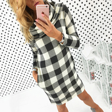 Fashion Chic Boho Slim Women Tartan Plaid Checkered Turtleneck Jumper Tunic Dress Lady Pullover Sweatershirt Sweater Dresses