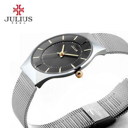Fashion Top Luxury brand JULIUS Watches men Stainless Steel Mesh strap Quartz-watch Ultra Thin Dial Clock man relogio masculino